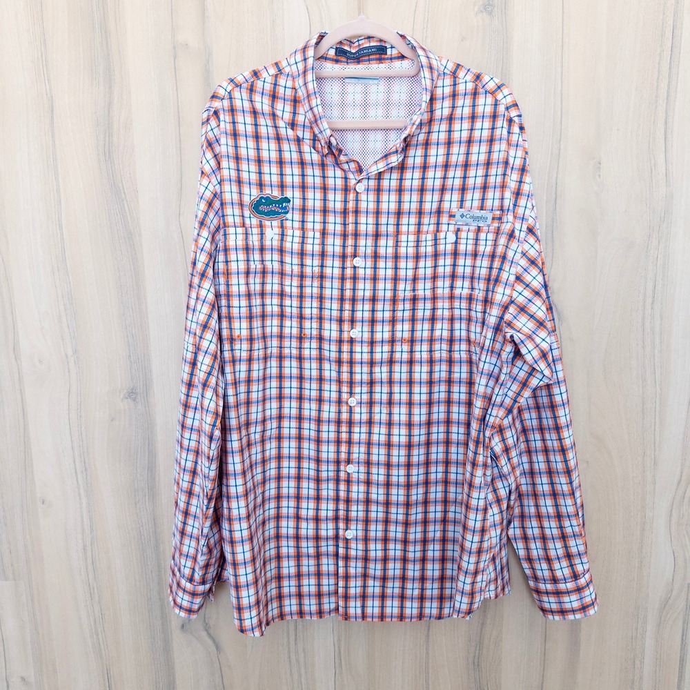 Columbia Mens Fishing Shirt XL Orange Florida Gators Super Tamiami PFG Outdoor